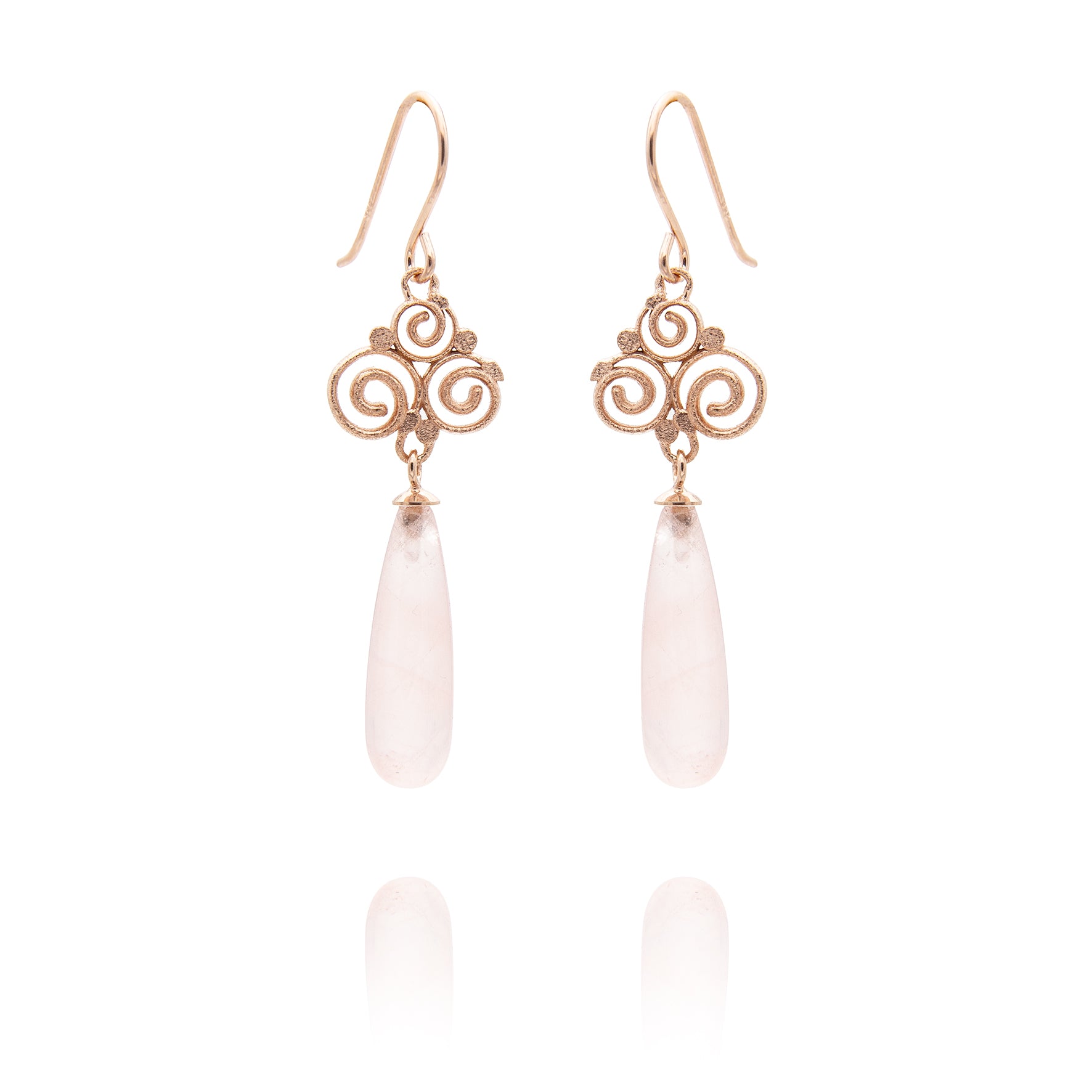 Grace earrings 925/- with rose quartz teardrop
