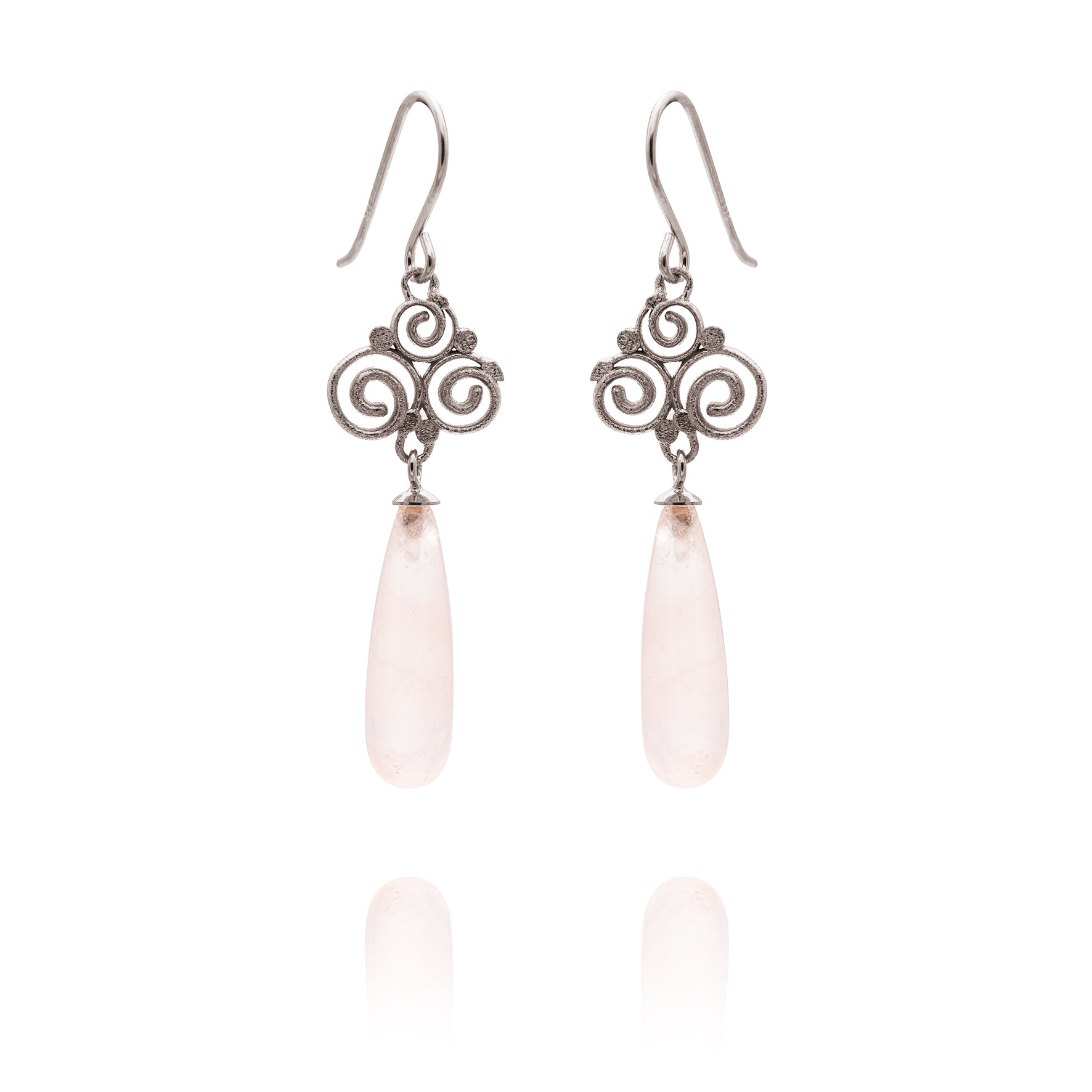 Grace earrings 925/- with rose quartz teardrop